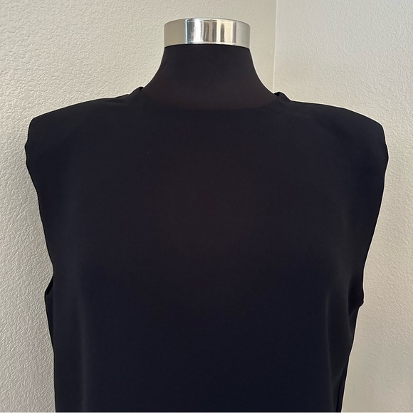 ALLSAINTS Women's Padded Shoulders Relaxed Crewneck Black Sleeveless Blouse Sz 4 - Picture 5 of 15
